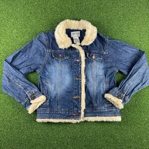 Vintage Y2K Amy Byer Faux Fur Lined Dark Wash Denim Jacket Sz Juniors L